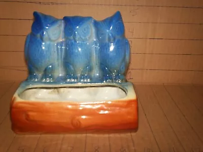 Vintage Pottery Three Owl On A Log Planter • $15