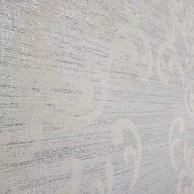 Textured Gray Damask Silver Metallic Faux Grasscloth Textures Wallpaper Rolls 3D • $3.82