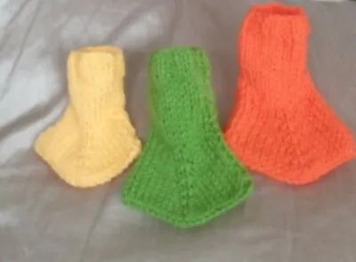 'ANIMAL FEET'  Baby Slipper Socks; Hand Knit Green; Yellow; Orange; Birth To 1 Y • £3.50