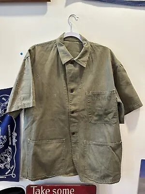 WW2 USMC P41 HBT Chore Jacket Size 44 Stenciled Large Size Tailored Short Sleeve • $264.90