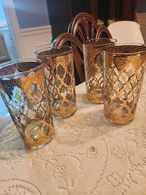 4 Vintage MCM Culver Valencia Glass 22kt Gold & Green Diamond Signed Some Wear  • $70