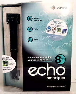 Livescribe Echo Smart Pen 8GB Mac Windows Compatible Record Save Send Brand New • $159.99