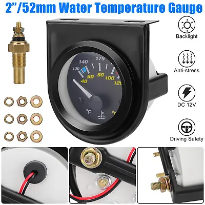 2'' 52mm Mechanical Black Pointer Water Temp Temperature Gauge + Sensor ℃ & ℉ • $12.98