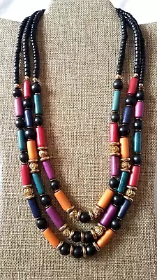 Vintage Bead Multi Color 3 Strand Necklace 26  • $3