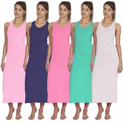 Womens Long Summer Maxi Dress Sleeveless Tshirt Tunic Casual Jersey Holiday Top • £4.99