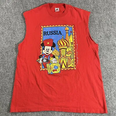 Vtg Disney Russia Shirt Mens XXL Red Mickey Mouse Single Stitch RARE • $29.74