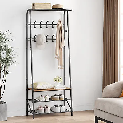 Industrial Coat Rack Hall Tree Entryway Shoe Bench Home Storage Shelf 5/10 Hooks • $44.96