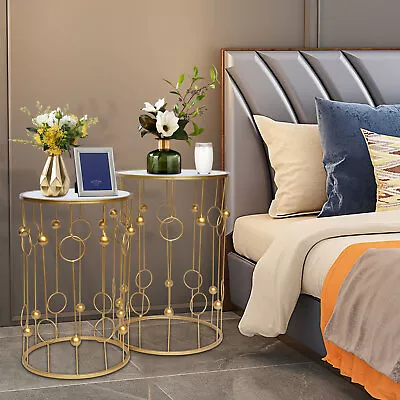 Gold Set Of 2 Nesting Coffee Tables Decorative Accent Side End Tables Plant Rack • $84.55