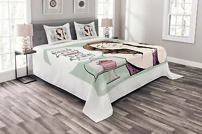 Keep Calm Bedspread Eat Cake Text And Woman • £73.99