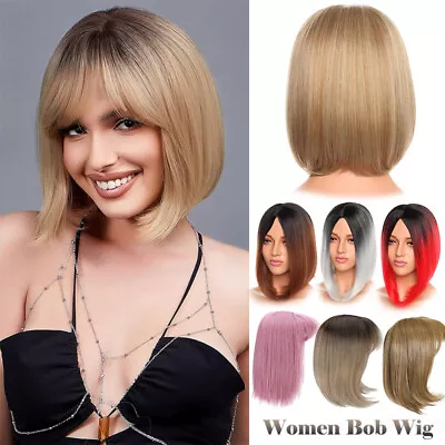 Women Hair Daily Short Bob Wigs Straight Ash Blonde Hair Wig Cosplay Party Wig • $22.99