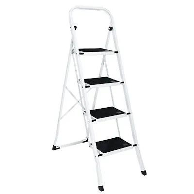 4 Step Ladder Anti-Slip Pedal Sturdy Steel Ladder Handgrip Lightweight 330lbs • $47.58