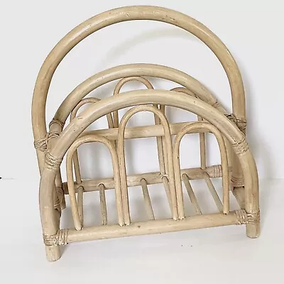 Vintage Bamboo MAGAZINE RACK Bentwood Mid Century Tiki Cottage Boho Holder Ratta • $33