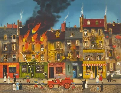 Rare Early Michel Delacroix Limited Edition Lithograph  L' Incendie  • $325