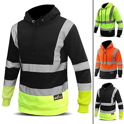 Mens Work Fleece Hoodie Safety Top Thermal Working Jumper With Reflectors HIVIZ • £24.69