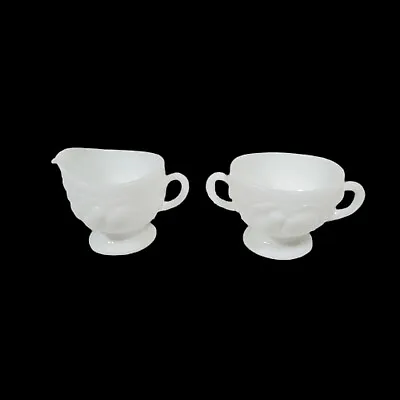 Vintage Westmoreland Glass Milk Glass Creamer  Sugar Footed 3D Fruit Pattern MCM • $9.07