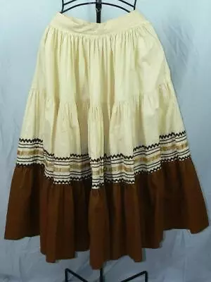 Vintage 1950/60 Full Circle Mexican Patio Skirt Beige Brown Gold 22'' Waist • $154.16