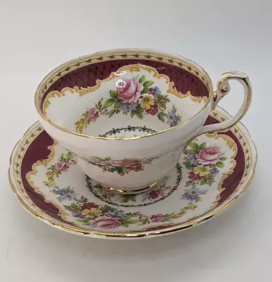 Vintage China Footed Tea Cup And Saucer WINDSOR FOLEY Burgundy Red Floral #2702 • $29