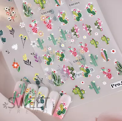 5D Embossed Nail Art Stickers Transfers Self Adhesive Mexico Cactus Daisy NS52 • $2.95