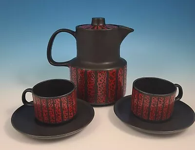 Melitta Red / Black Ceramic Coffee Teapot W/ 2 Cups 2 Saucers Made In Germany • $60