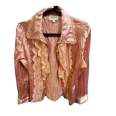 Claudia Richard Womens Size M Pink Satin Blouse Lace Top Vintage Cottagecore Vtg • $10