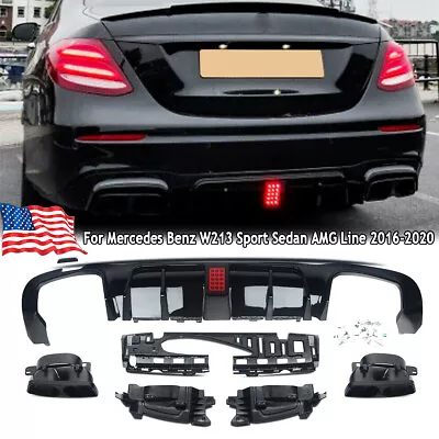 For Benz W213 E300 E43 E63 AMG 2016-20 F1 Style Rear Diffuser W/LED+Exhaust Tips • $246.99