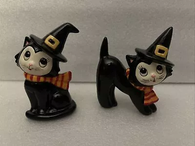 SET OF VINTAGE LEFTON HALLOWEEN BLACK CAT  FIGURINES - See Pics • $31