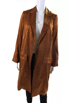 ALC Womens Bronze Silk Printed Collar Open Front Long Sleeve Jacket Size 0 • $89.05