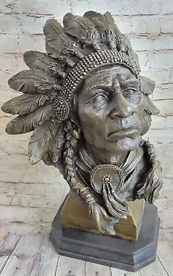 HUGE Indian Native American Art Chief Eagle Bust Bronze Marble Sculpture Gift • $424.50