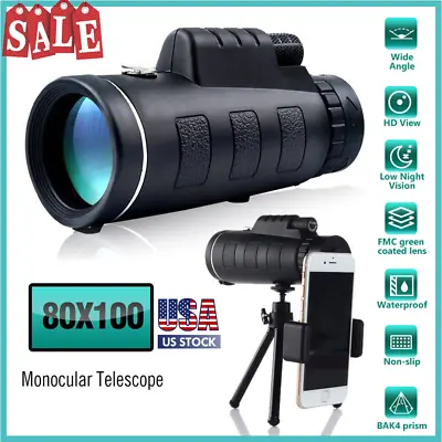 80x100 Zoom HD Monocular Starscope Monocular Telescope BAK4 Day/Night Vision US • $13.97