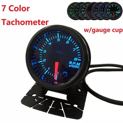 52mm Tacho Gauge 7 Color 2-1/16  Tachometer Tacho Meter GaugeW/CUP 0~8000 RPM • $31.66