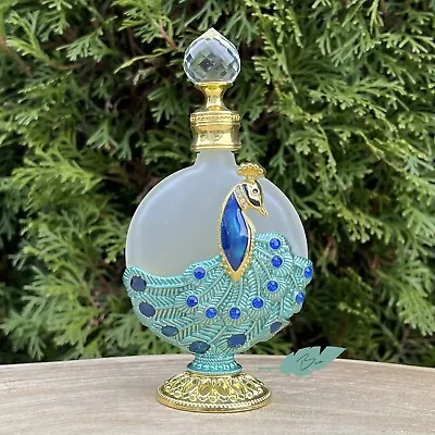 Peacock Feather Vintage-Style Perfume Bottle 30mL In Teal Green • $15.75