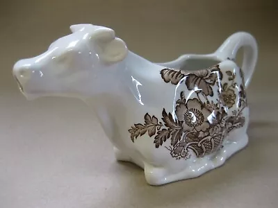 Vintage Crown Devon Fieldings Cow Creamer ~ Brown Floral Transfer Decoration • £14.99