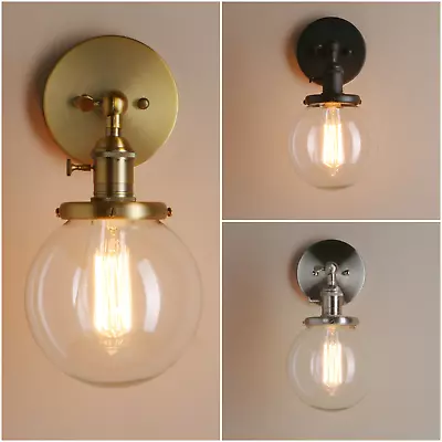 Vintage Wall Sconce 5.9  Round Globe Glass Lampshade Bathroom Vanity Lighting • £33.99