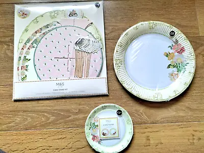 M&s Cake Stand Kit Wraps Toppers Dinner & Mini Plates Easter Floral Spring • £3.50