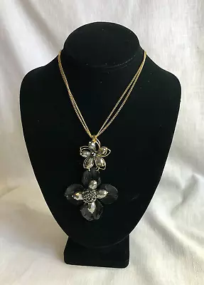 Extra Long Double Chain Necklace Double Floral Pendant Vintage Adjustable • $12.95