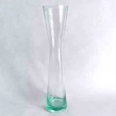 Blown Glass Bud Vase 9.5  Light Green Vintage Etched Grapes Stylized Carafe • $8.99