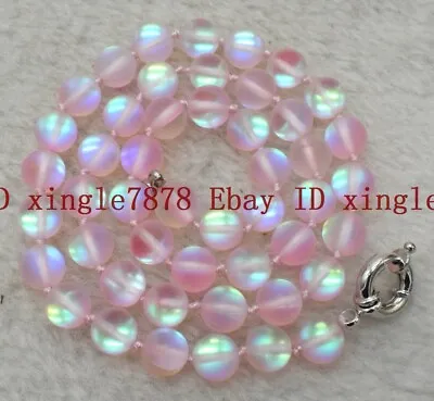 Natural 6/8/10mm Pink Gleamy Rainbow Moonstone Round Gemstone Beads Necklace 20  • $4.64