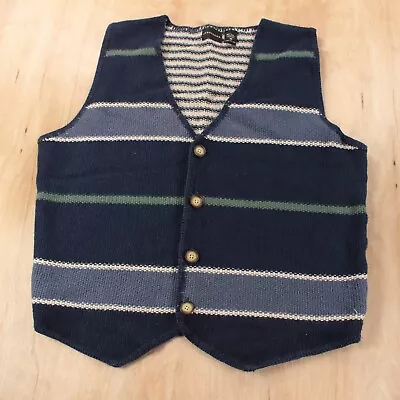 Vtg 90s Y2k STRUCTURE Woven Ramie Cotton Striped Cardigan Sweater Vest MEDIUM • $29