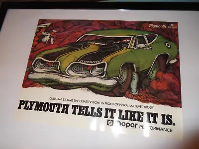 Rare Vintage 1968 Paul Williams Mopar Original Poster Plymouth Cuda 340 22x16 • $180