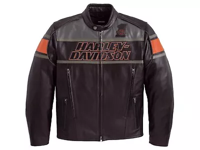 Harley Davidson Men's Biker Blocked B&S Black Leather Jacket Motorcycle Jacket • $249