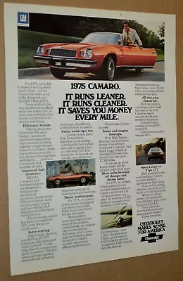 ★★1975 Camaro Original Advertisement Ad Print 75 Sport Coupe Type Lt • $9.99