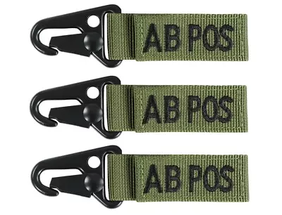 3x Olive Drab AB Positive Blood Type MOLLE Strap With Metal Snap Hook Attachment • $17.06