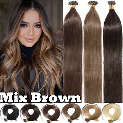 Russian Remy Stick I Tip Human Hair Extensions Remy Micro Ring THICK 150G #Brown • $48.47