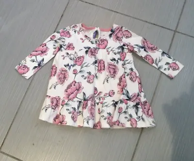 Baby Dress. F&F(Tesco) 3-6 Mths Cream/pink Long Sleeves Flowers Cotton • £2