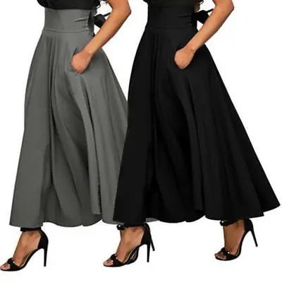 Ladies Long Skirt Swing Maxi Skirts Women Loose Travel High Waist Bow Bandage • $16.45