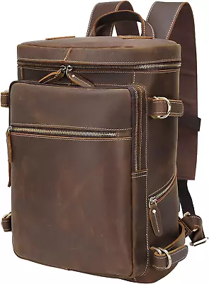 Vintage Leather Backpack For Men 15.6 Inch Laptop Bag Travel Rucksack College Wo • $272.32