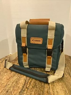 Vintage Canon Green Canvas Camera Bag W/ Shoulder Strap Leather Handle • $45.49