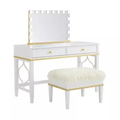 Martin Svensson Home Makeup Vanity Set W/ Mirror + Stool White And Gold 2-Piece • $1058.72