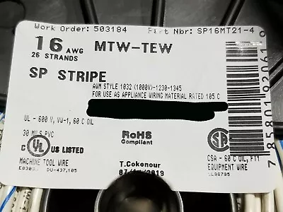 Alan Wire #16awg 26x30 Strands MTW/TEW Hook-Up/Lead Wire White/Blue Spiral/100ft • $17.99