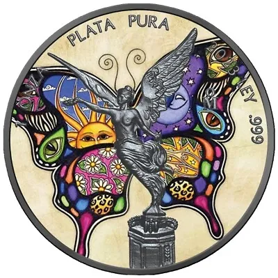 2023 1 Oz Silver Mexican BUTTERFLY LIBERTAD Ruthenium Colored Coin. • $129.95